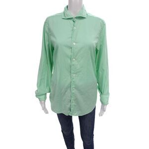 Fedeli Womens Collared Long Sleeve Green Basic Button-Up Top Size M